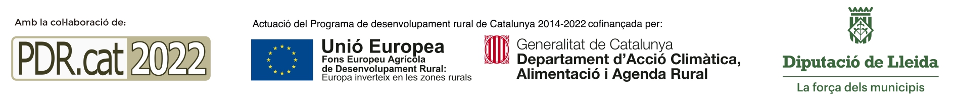 Logos PRD.cat | Fons europeu Agrícola | Departament d'acció climàtica alimantaciói agenda rural | Diputació de Lleida