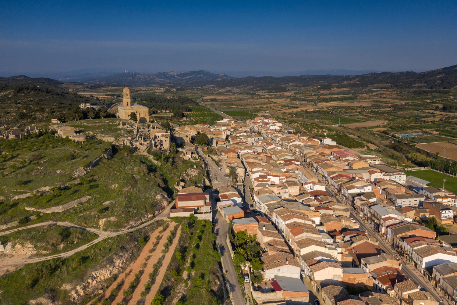 Corbera d'Ebre (Aerial View Of The Corbera D Ebre Old Town Poble Vell In Catalan Which Was Destroyed During The Battle Of The Ebro In The Spanish Civil War Corbera D Ebre Catalonia Spain_019)