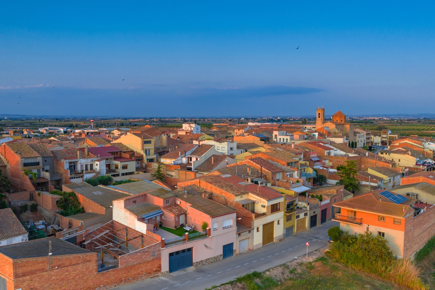 Golmés (Aerial View Of The Village Of Golmes At Sunset Pla D Urgell Lleida Catalonia Spain_002)