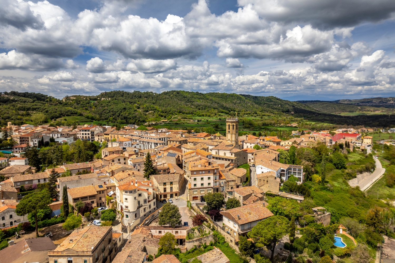 Castellterçol (Aerial View Of The Village Of Castelltercol On A Spring Afternoon Moianes Barcelona __catalonia Spain_007)