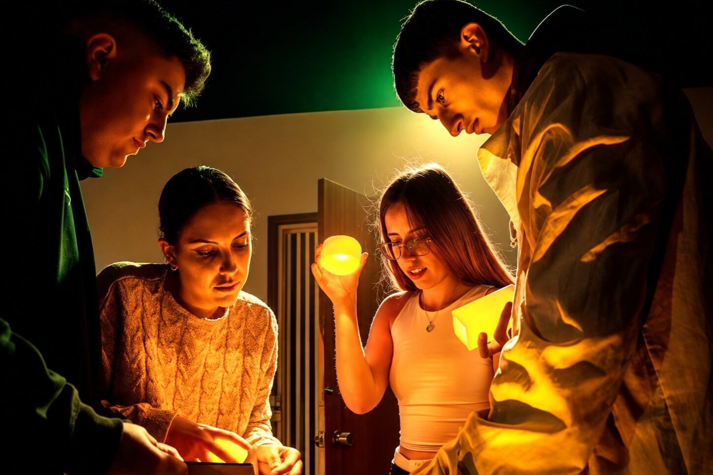 Escape Contra Reloj (Cuatro Personas Ante Un Orbe Dorado)