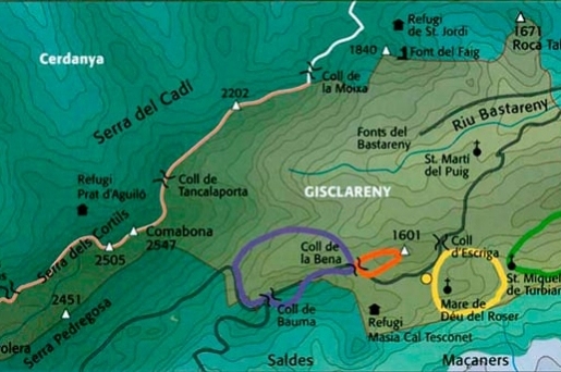 Gisclareny, his routes in capital letters
